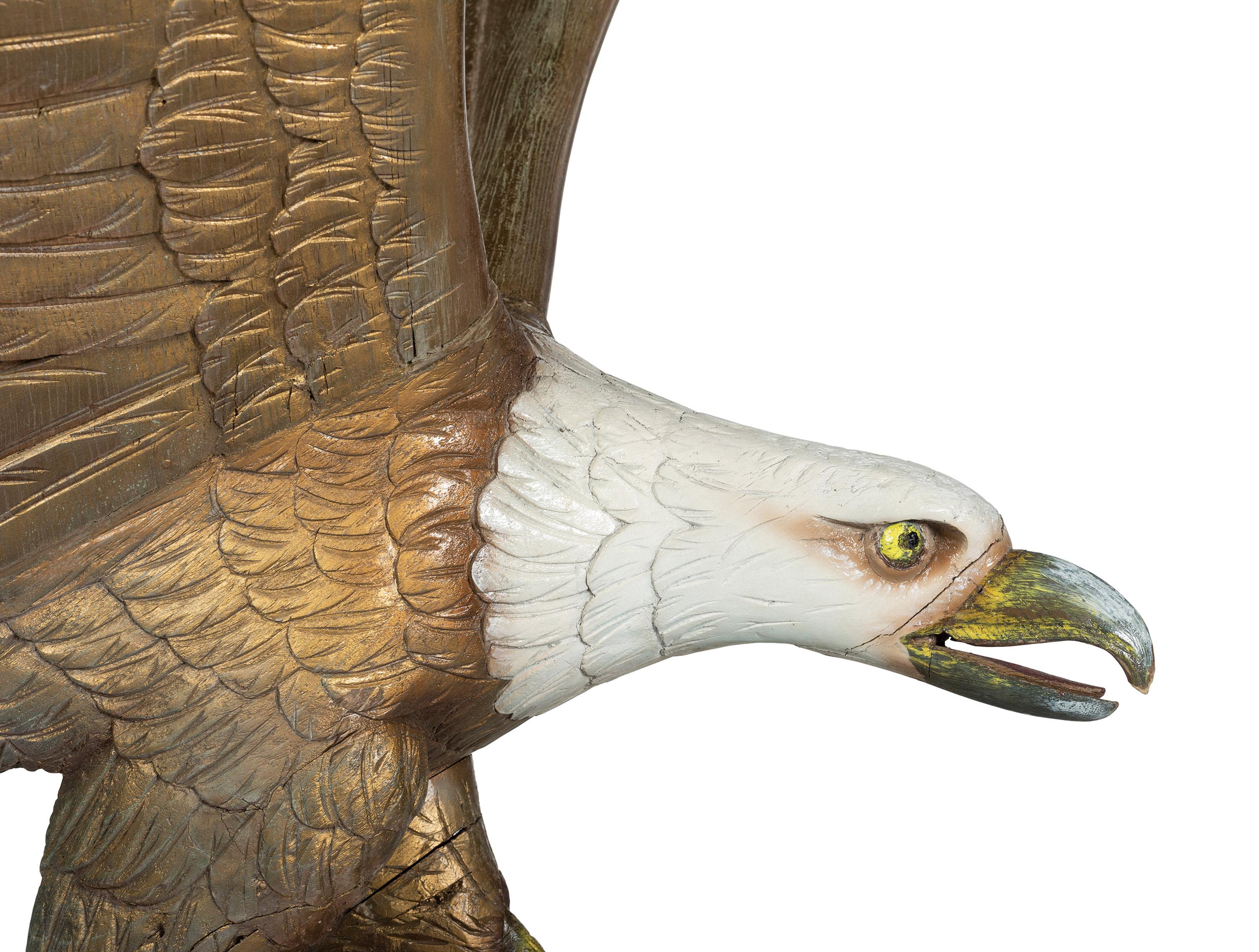A Large Paint Decorated Spread-Winged American Bald Eagle Finial