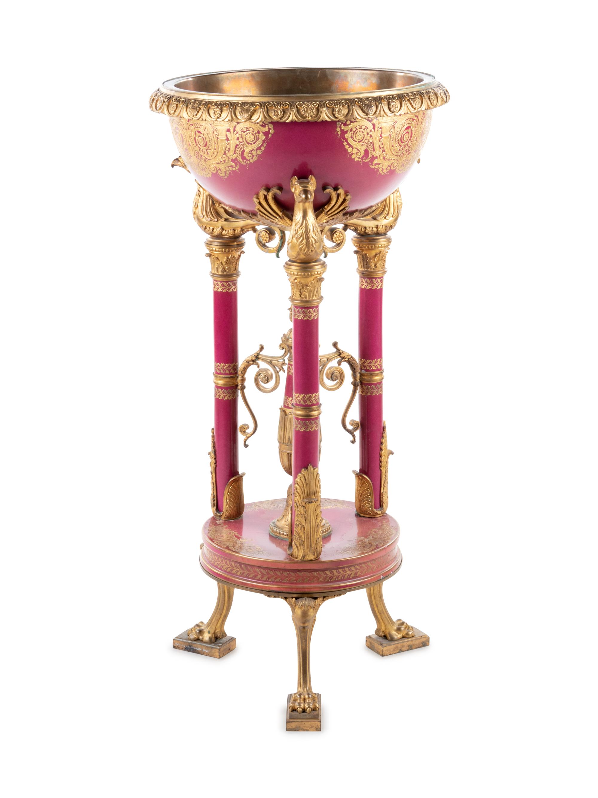 A Sèvres Style Gilt Bronze Mounted Porcelain Jardinière on Stand