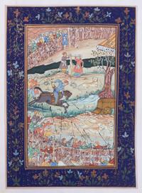 Three Persian Illuminated Manuscript Leaves Height of largest 12 3/4 inches.
