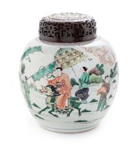 A Famille Verte Porcelain Ginger Jar Height 9 inches. — 19TH CENTURY