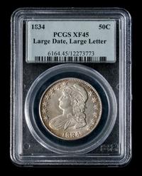 A United States 1834 Capped Bust: Large Date, Large Letter 50c Coin