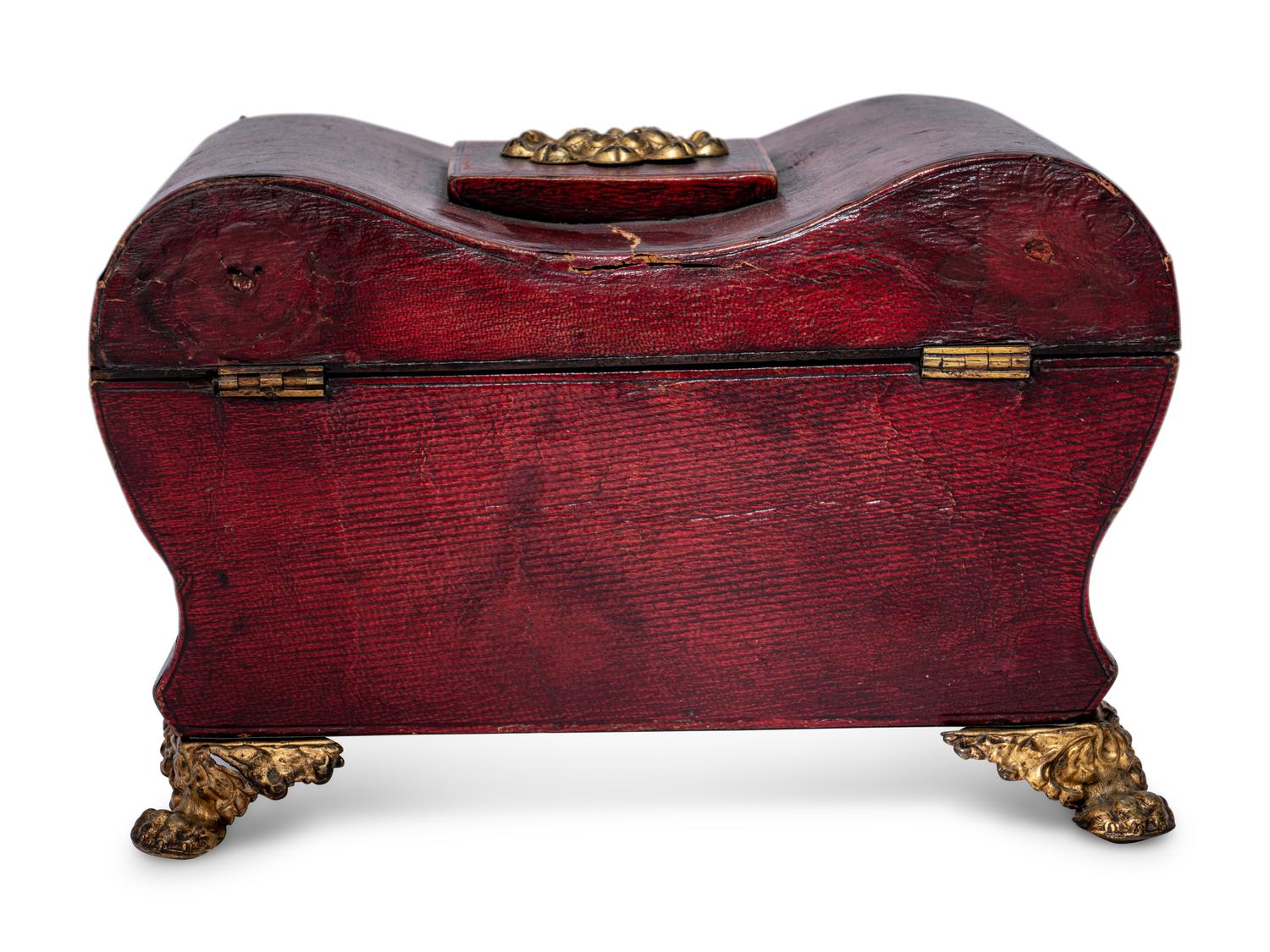 A Gilt Metal Mounted Leather-Veneered Jewelry Casket