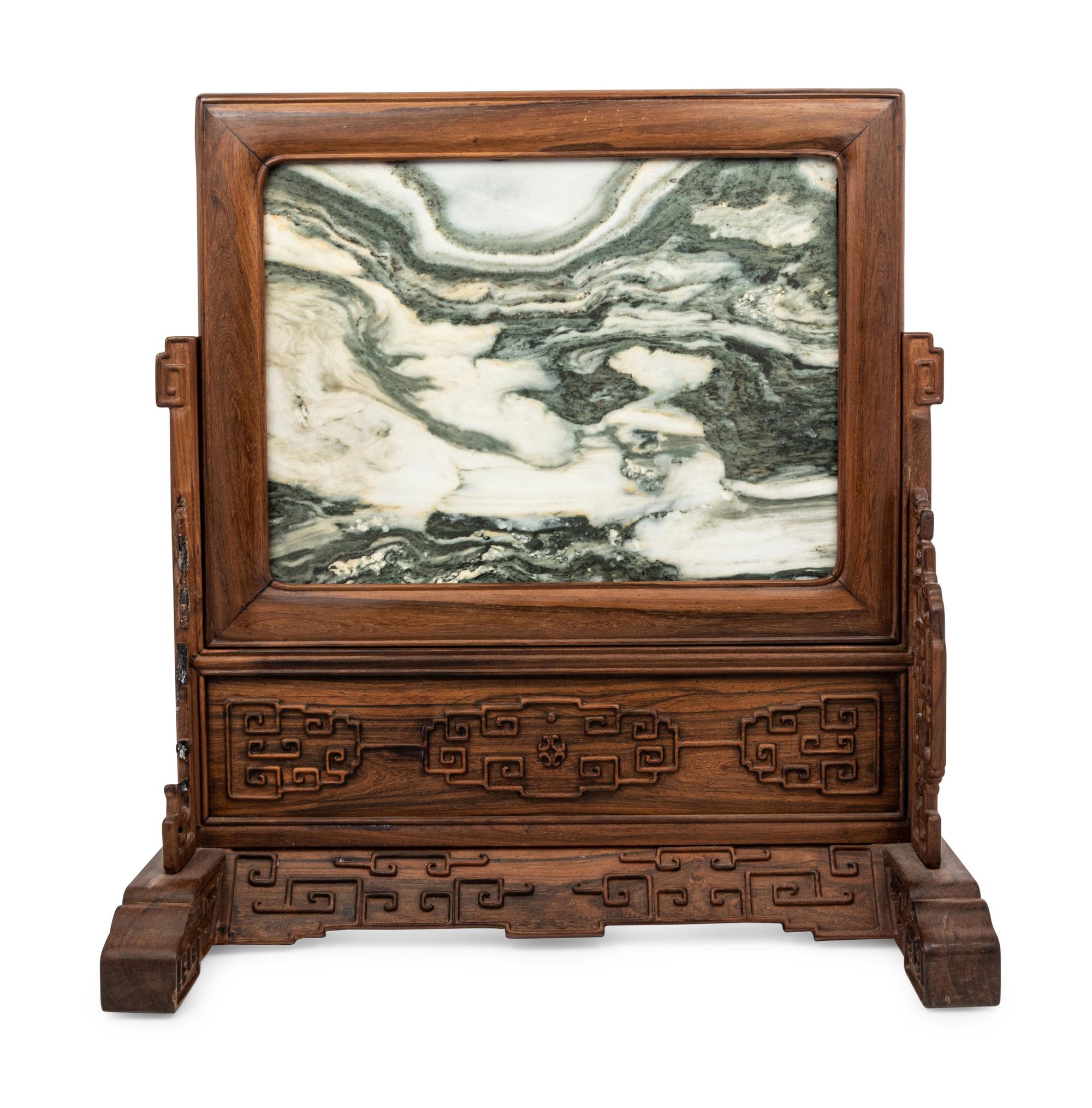 A Chinese Dali Marble Inset Hardwood Table Screen