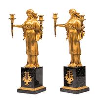 A Pair of Restauration Ormolu and Marble Figural Candelabra