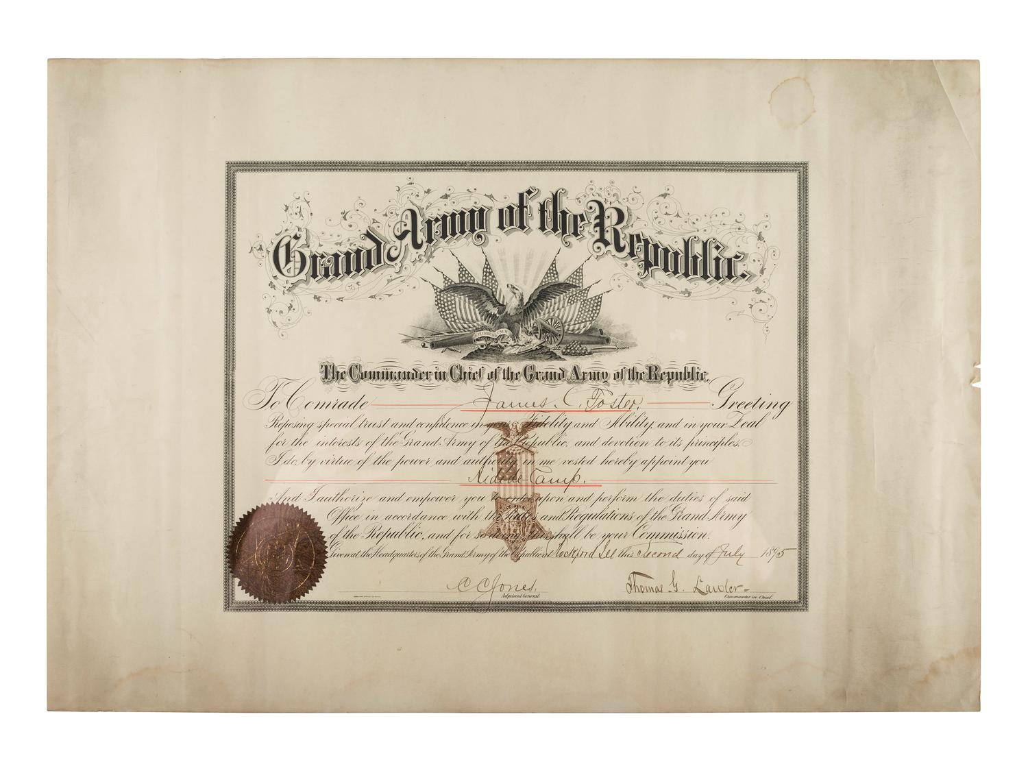 [CIVIL WAR]. A group of documents related to Major James C. Foster, 59th United States Colored Troops, including: