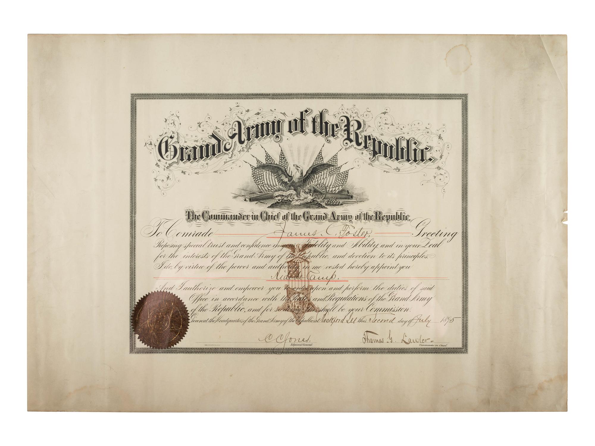 [CIVIL WAR]. A group of documents related to Major James C. Foster, 59th United States Colored Troops, including: