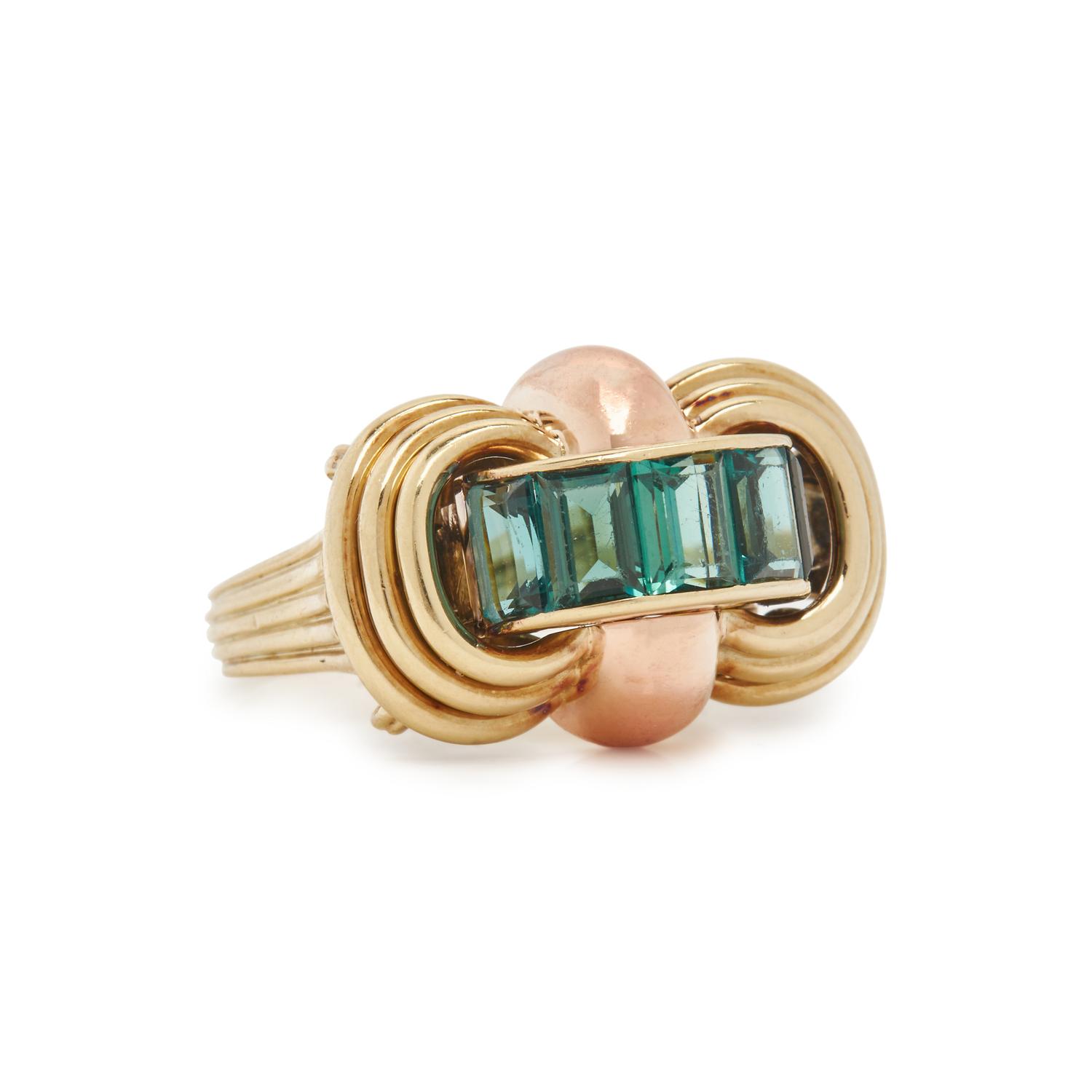 RETRO, BICOLOR GOLD AND TOURMALINE RING