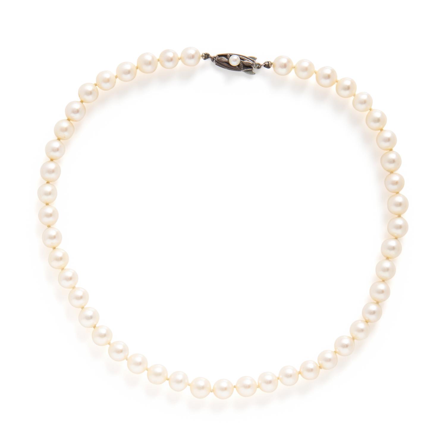 Mikimoto, Cultured Pearl Necklace and a Pair of Unsigned Cultured Pearl and Diamond Earrings
