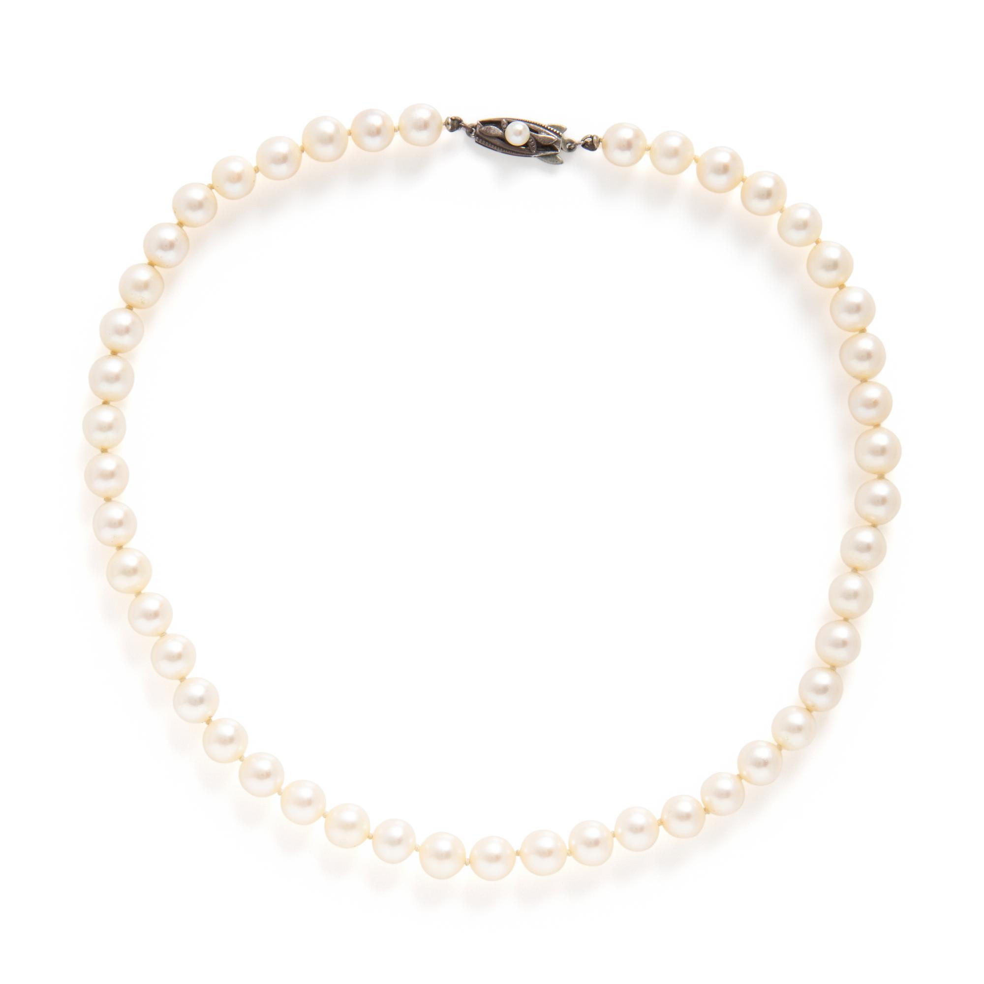 Mikimoto, Cultured Pearl Necklace and a Pair of Unsigned Cultured Pearl and Diamond Earrings