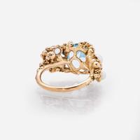 A 14K Vintage Blue Topaz and Pearl Ring c. 1960's