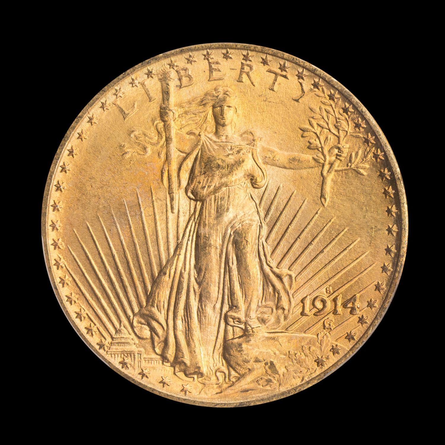 A United States 1914-S St. Gaudens $20 Gold Coin