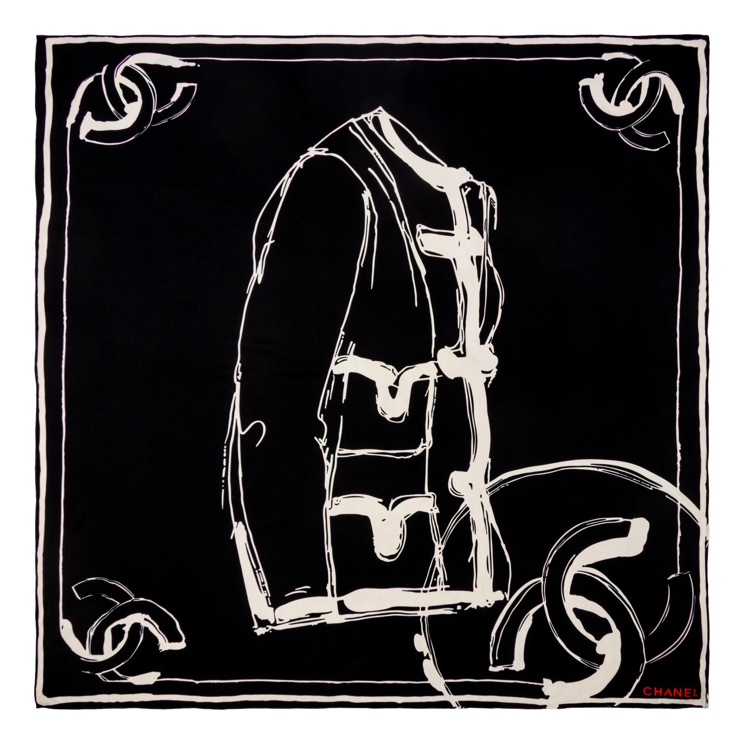 CHANEL, LARGE PRINTED SILK SCARF