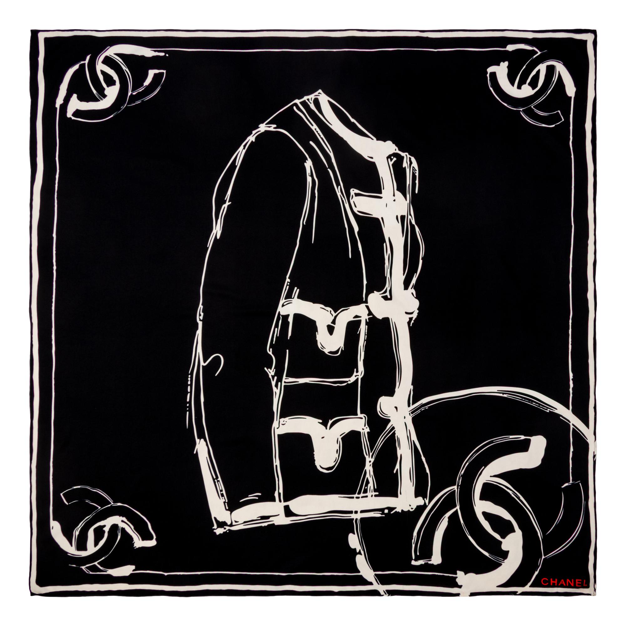CHANEL, LARGE PRINTED SILK SCARF