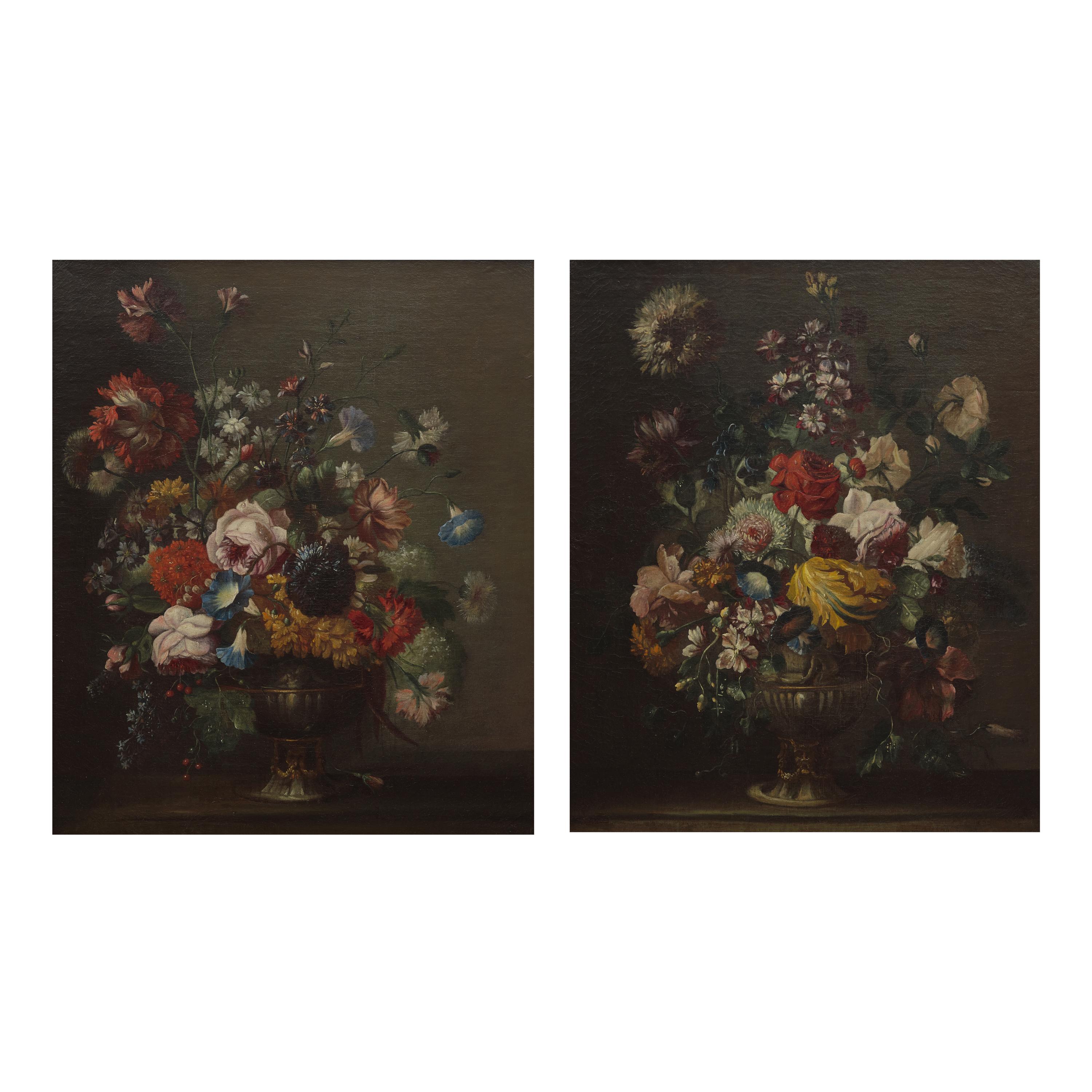 Circle of Karel van Vogelaer (Dutch, 1653-1695) — A Pair of Floral Still Lifes