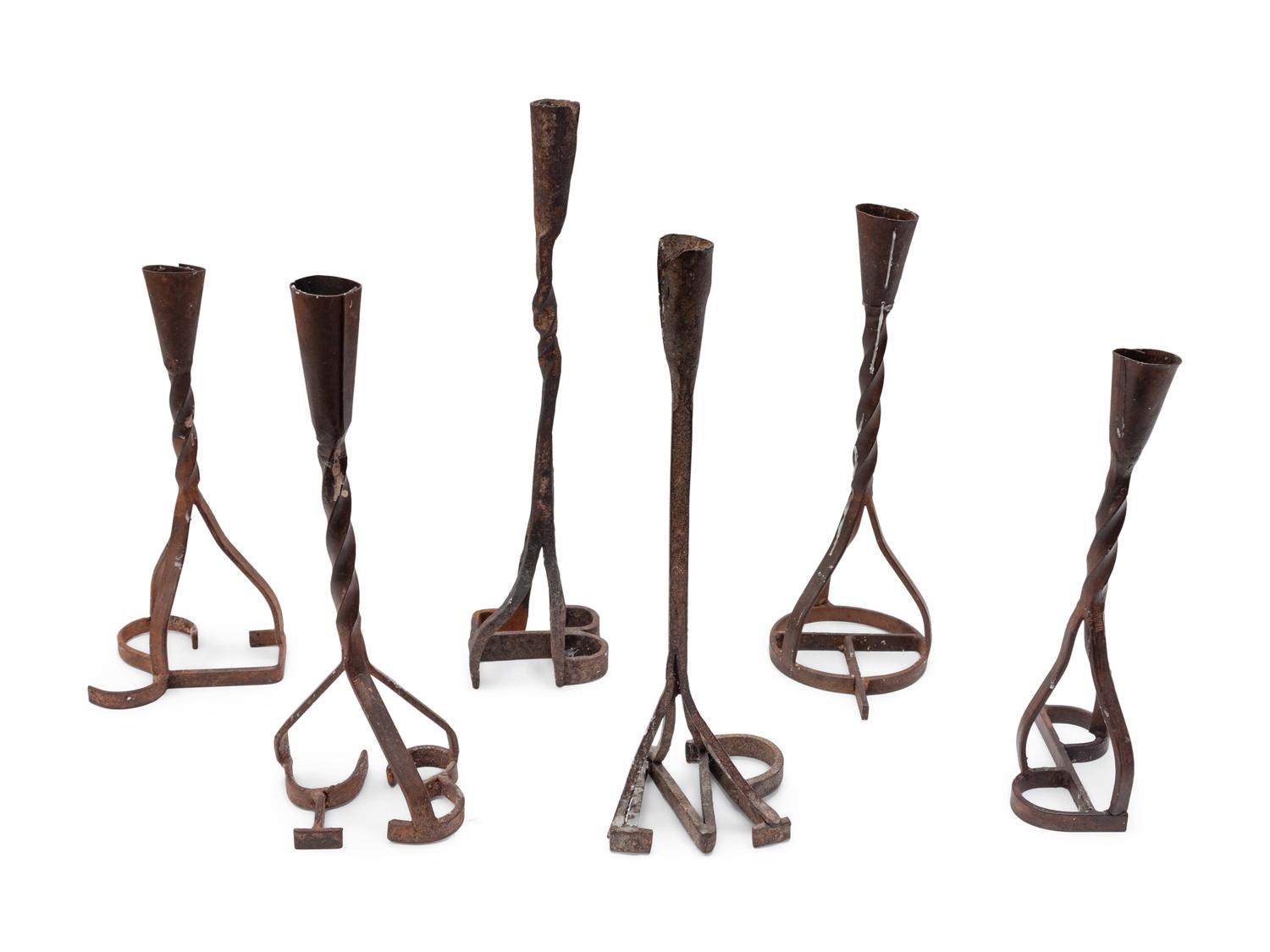 Six Branding Iron Candlesticks