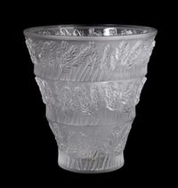 A Lalique Molded and Frosted Glass Vase, Height 9 5/8 inches.