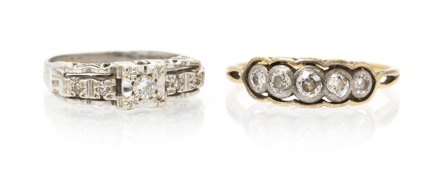 A Pair of 18 Karat Gold and Diamond Rings, 4.90 dwts.