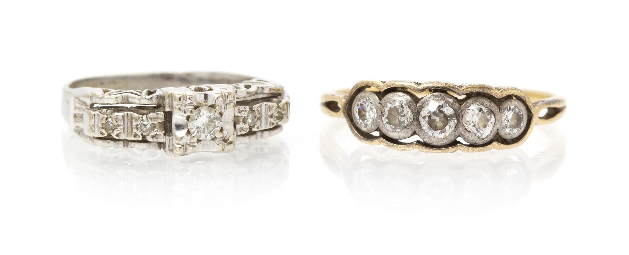 A Pair of 18 Karat Gold and Diamond Rings, 4.90 dwts.