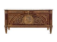 A Louis XVI Style Gilt Bronze Mounted Mahogany Marble-Top Commode à Vantaux After the Model by Guillaume Benneman