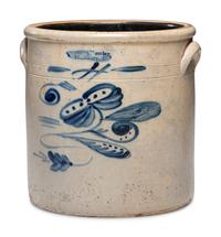 A William Rowley Four-Gallon Cobalt Decorated Crock