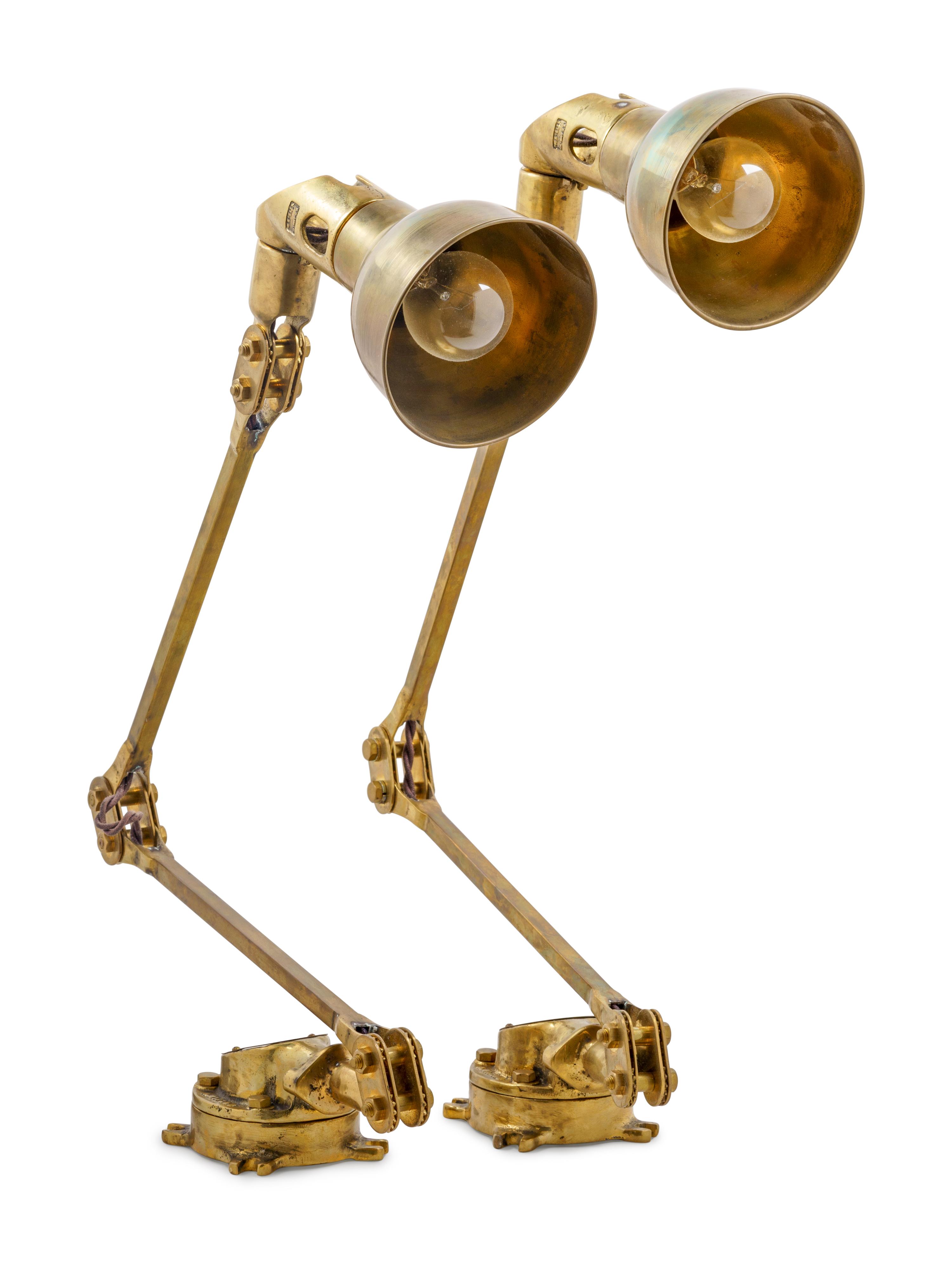 A Pair of Articulated Brass Ship's Lights