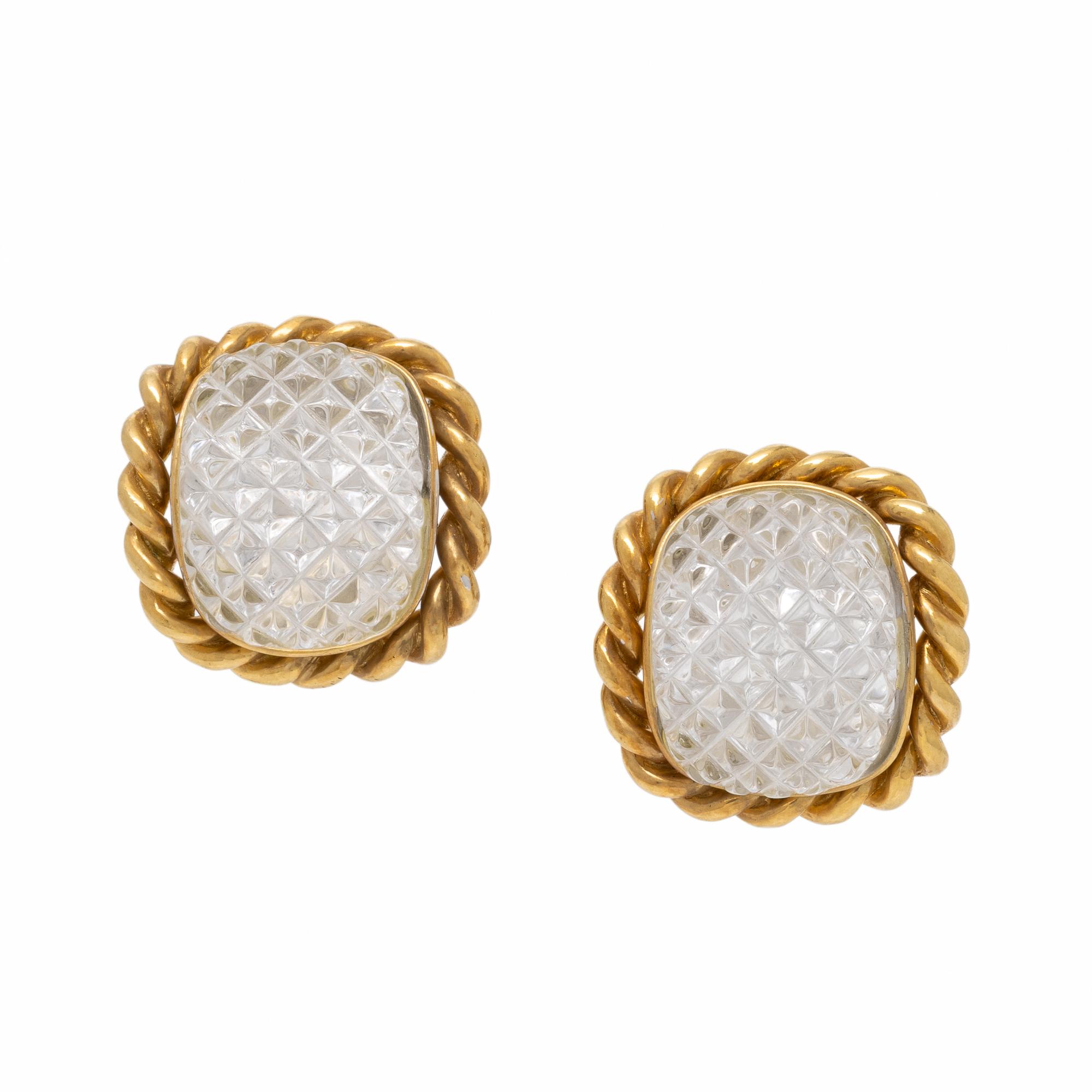 Sabbadini, Carved Rock Crystal and Yellow Gold Ring and Earrings