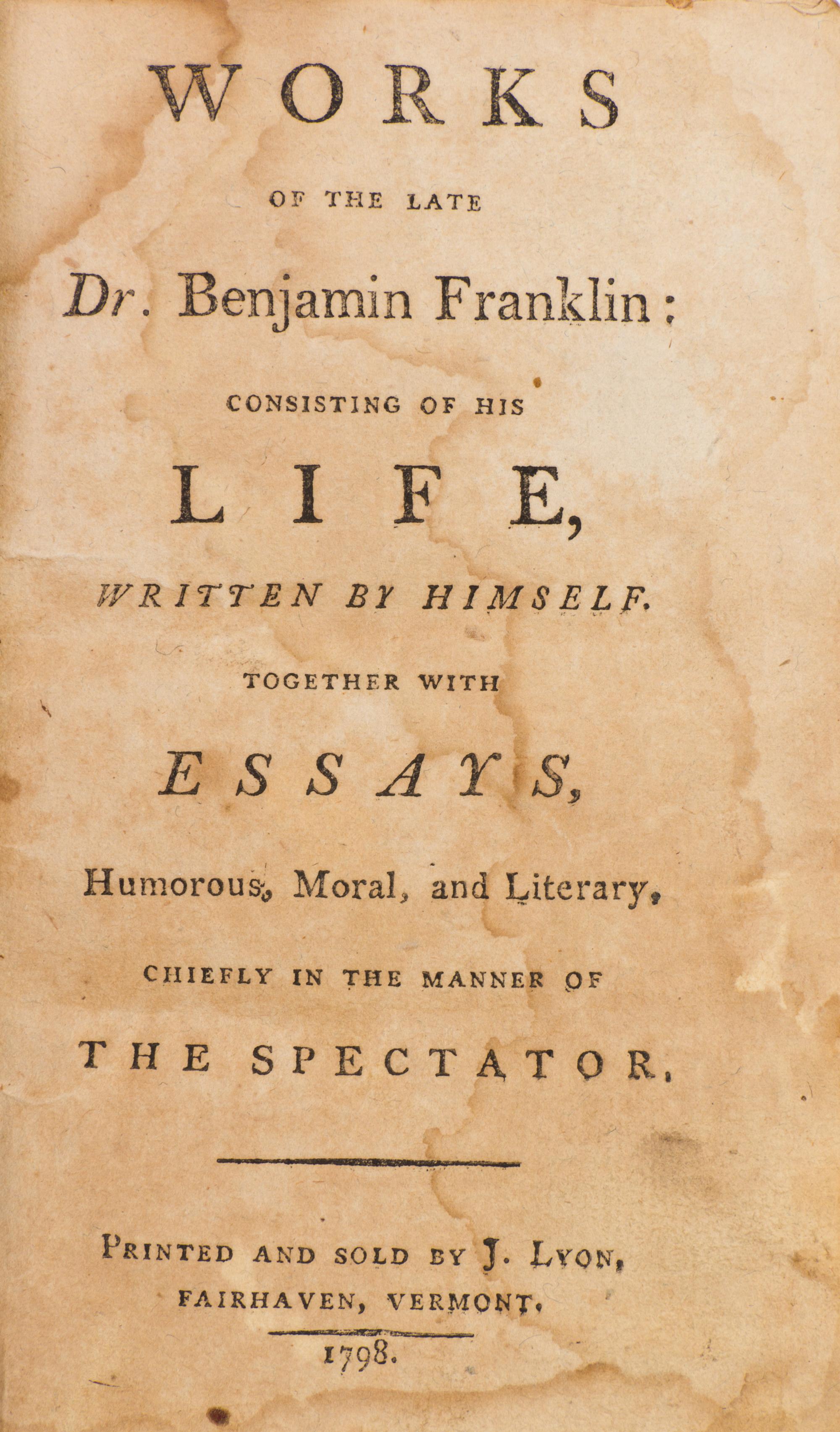FRANKLIN, BENJAMIN. Works of the Late Dr. Benjamin Franklin. Fairhaven, 1798.