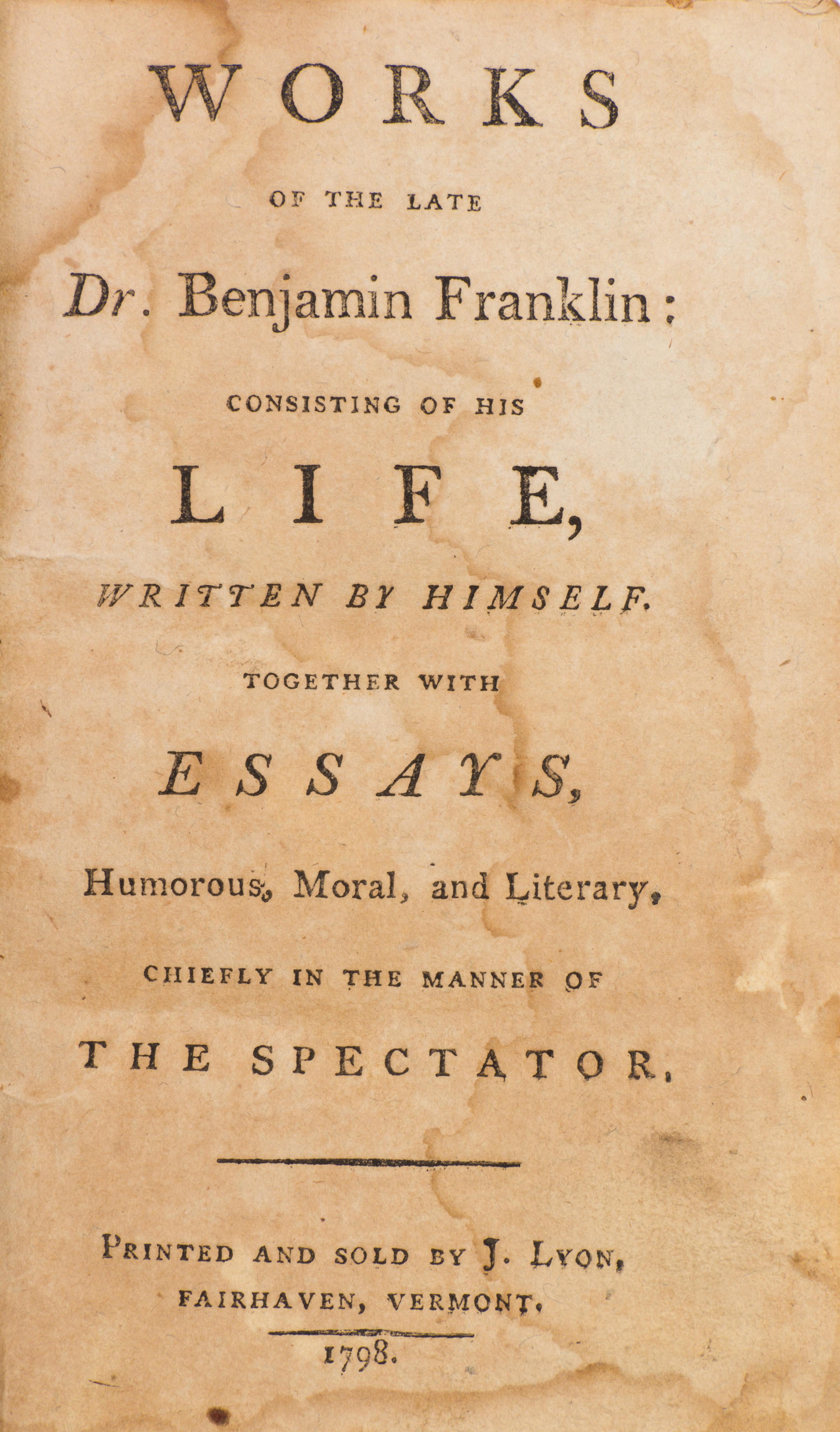 FRANKLIN, BENJAMIN. Works of the Late Dr. Benjamin Franklin. Fairhaven, 1798.
