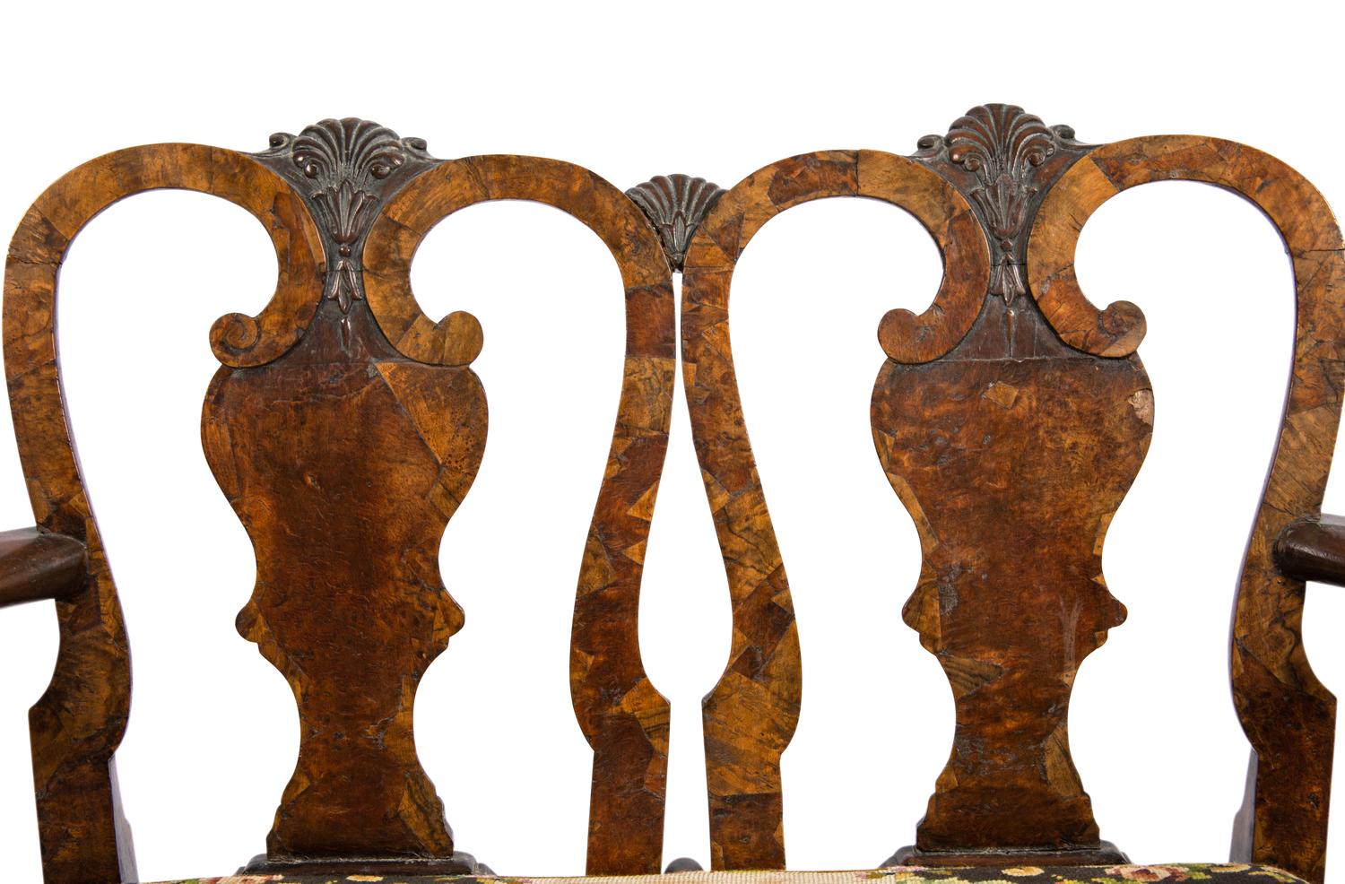 A George II Burl and Walnut Child's Chair and Settee