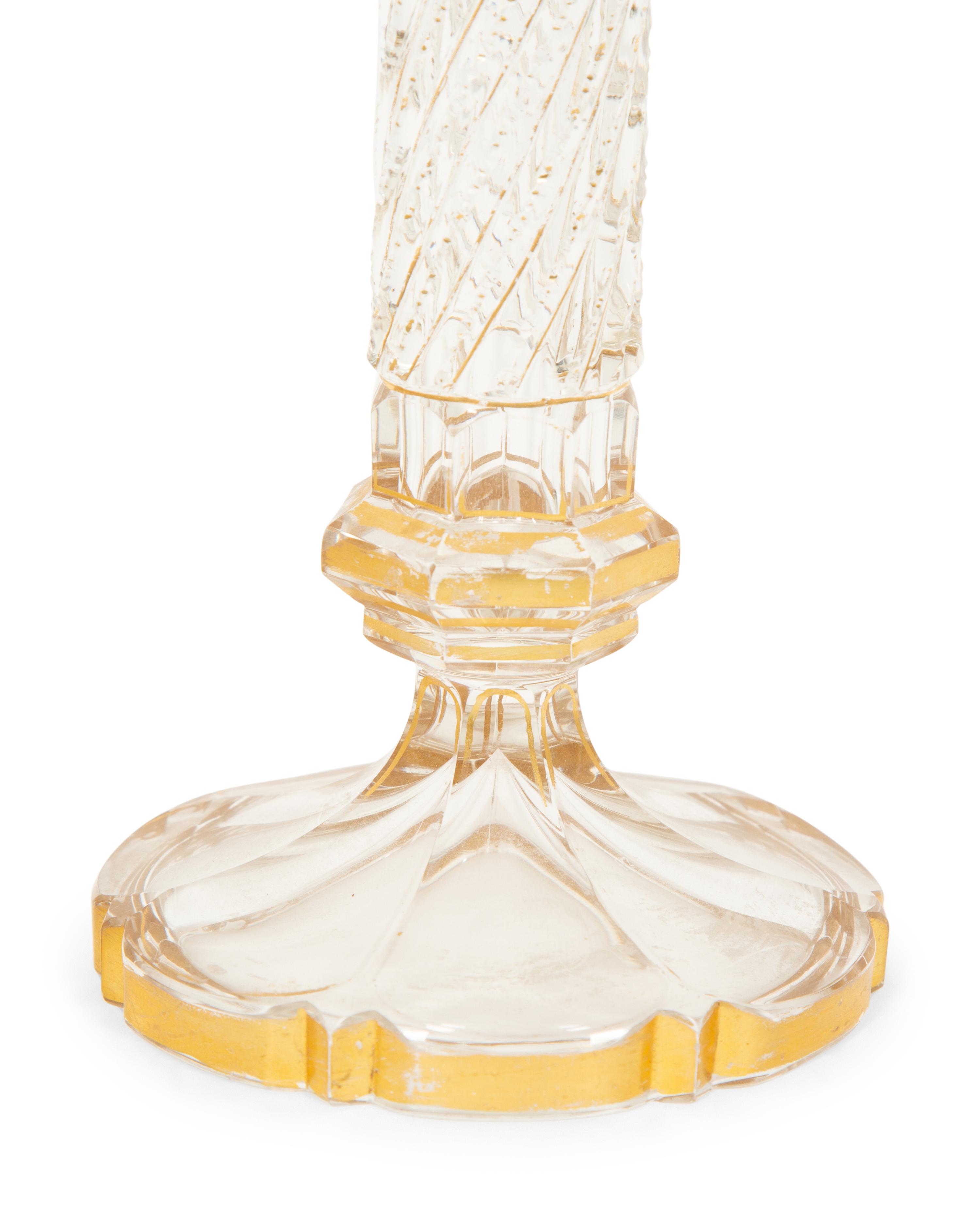 A Pair of French Gilt Decorated Cut Glass Candlesticks