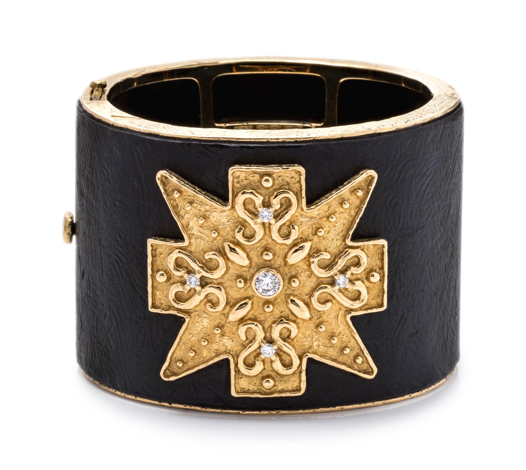 An 18 Karat Yellow Gold, Jet and Diamond 'The Diez' Bracelet, Katy Briscoe,