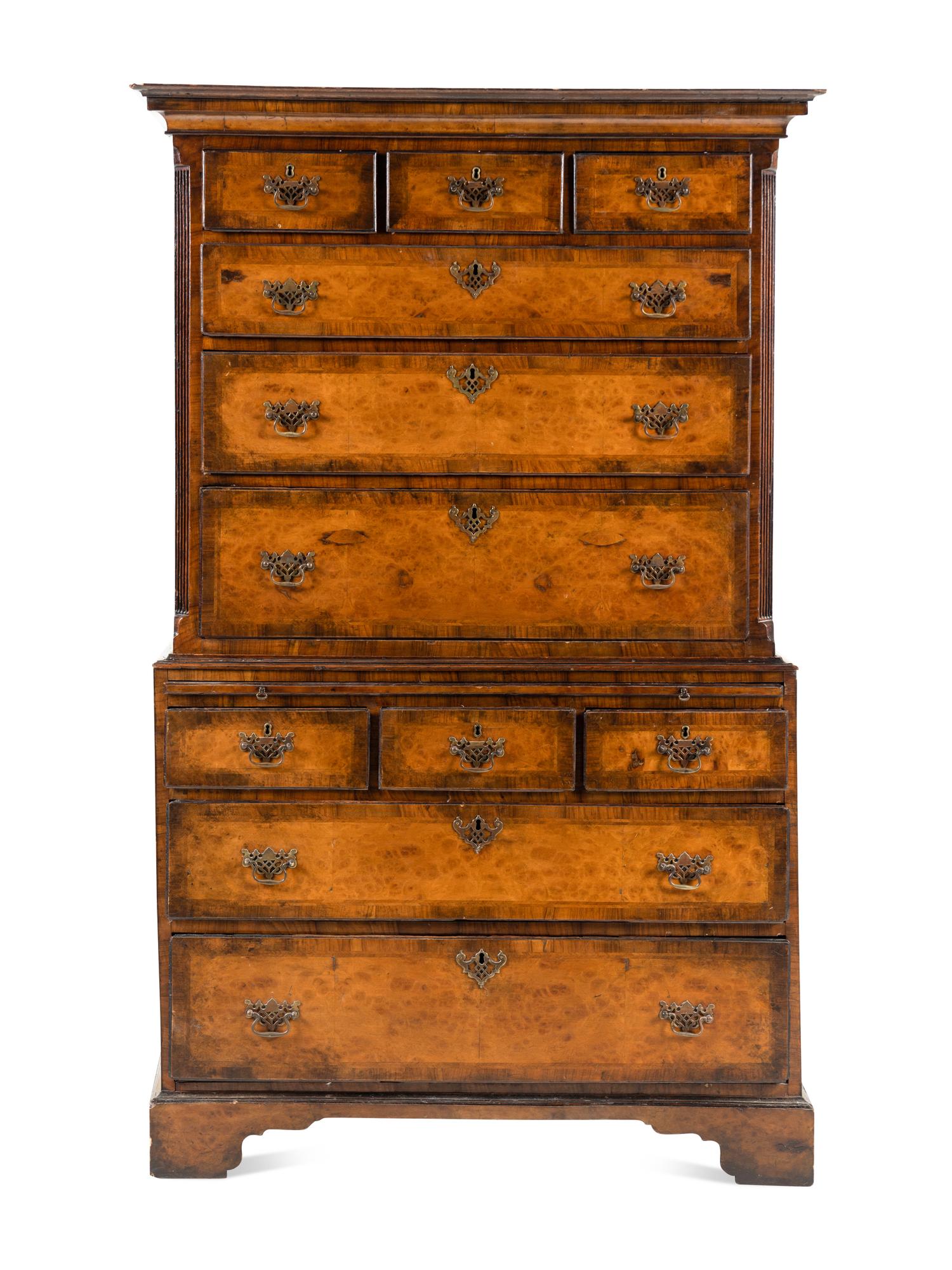 A George III Burl Walnut Chest-on-Chest