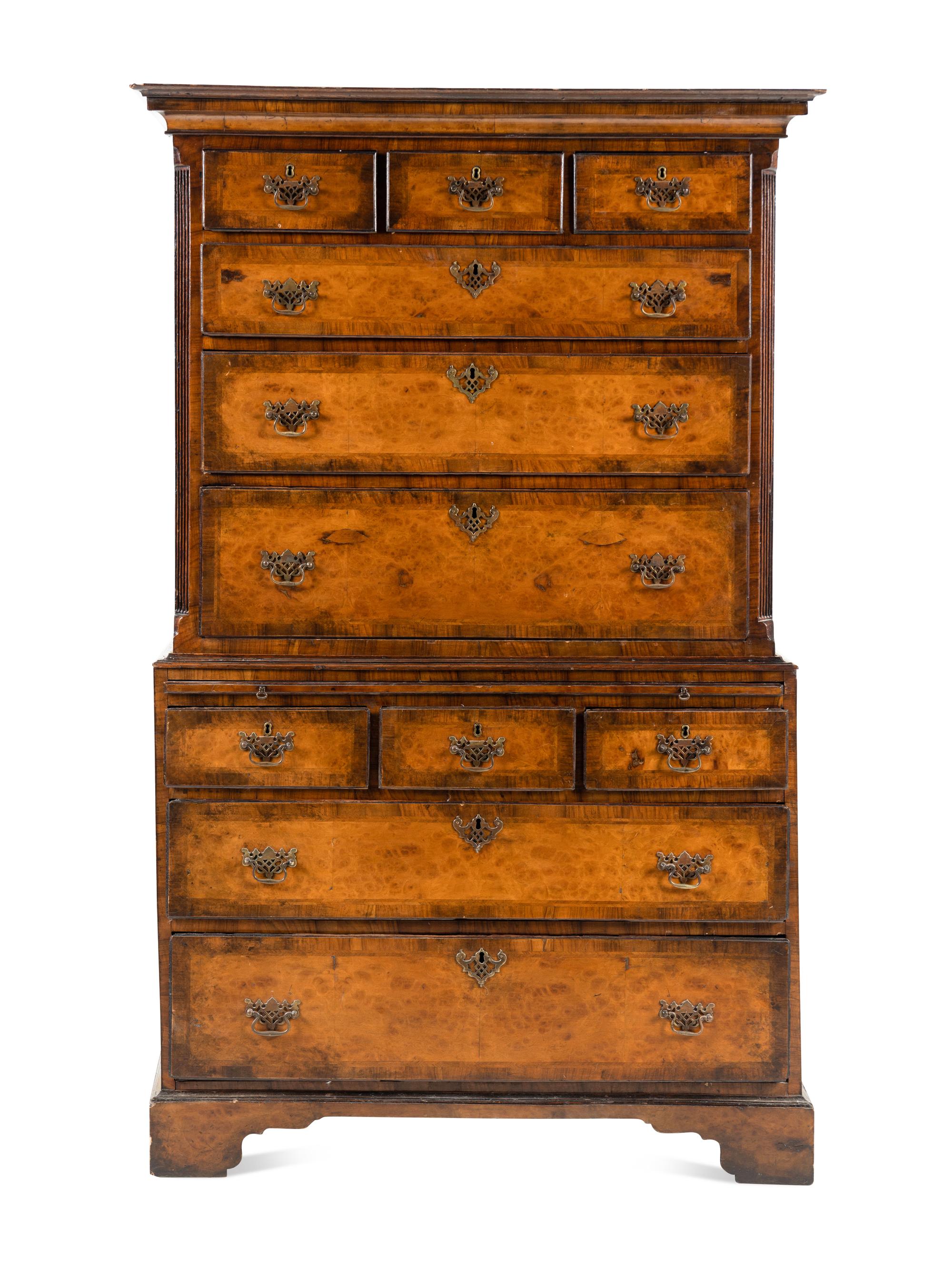 A George III Burl Walnut Chest-on-Chest