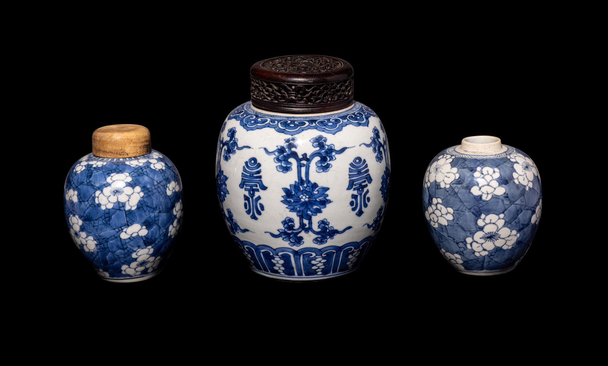 Three Chinese Blue and White Porcelain Ginger Jars