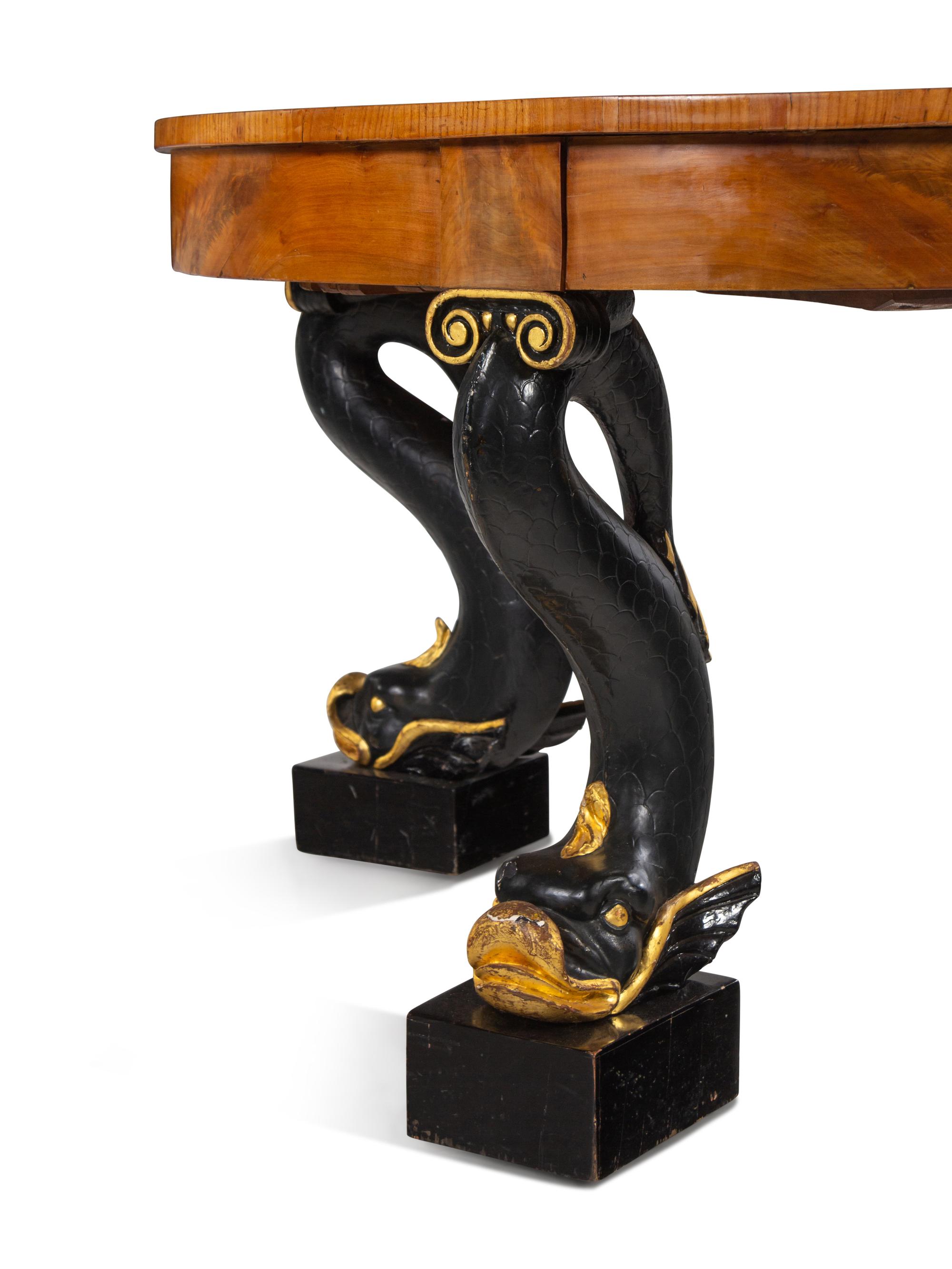 A Biedermeier Parcel Ebonized Birch Extension Dining Table
