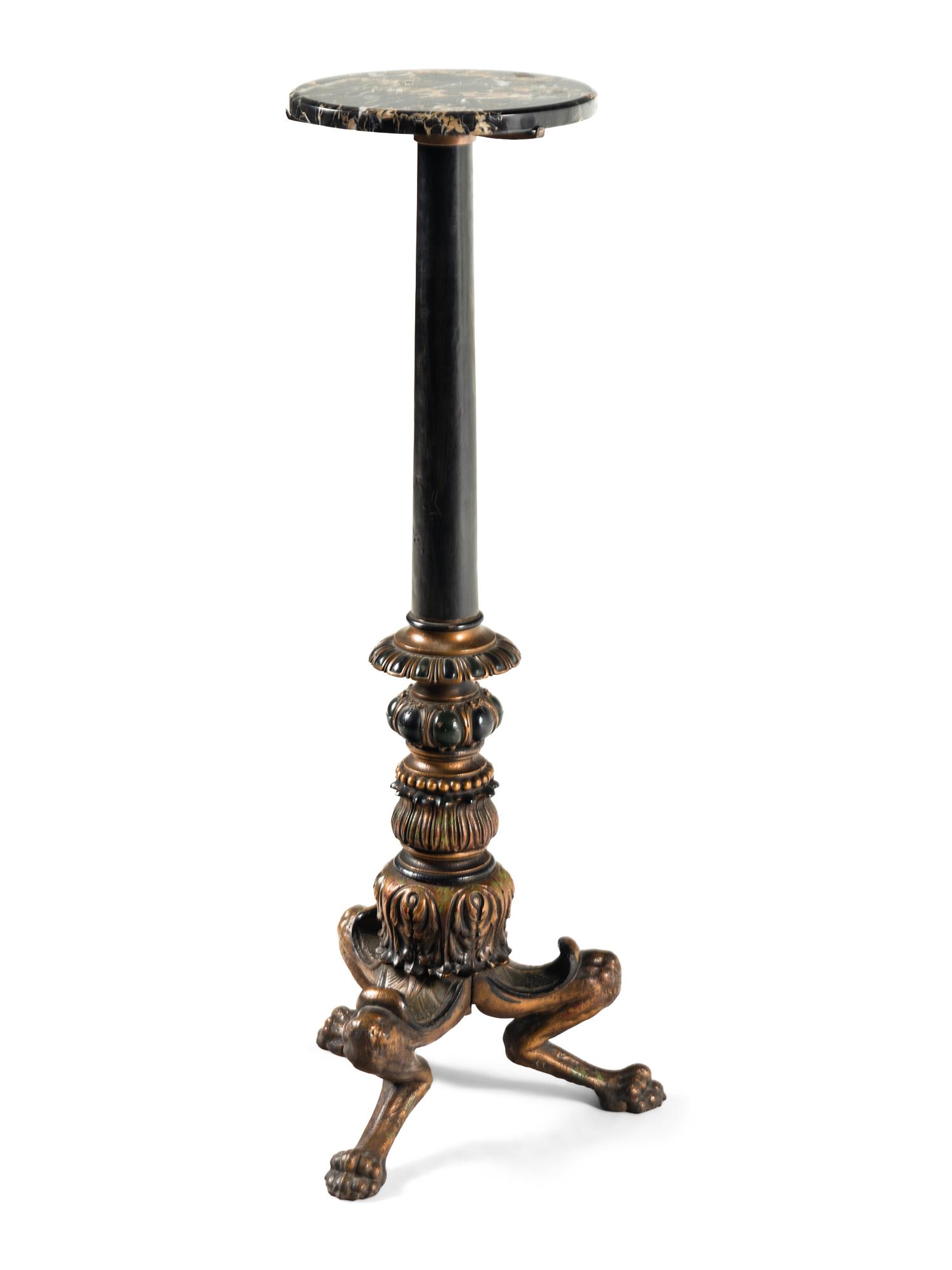 A Painted Iron and Marble Pedestal Table
