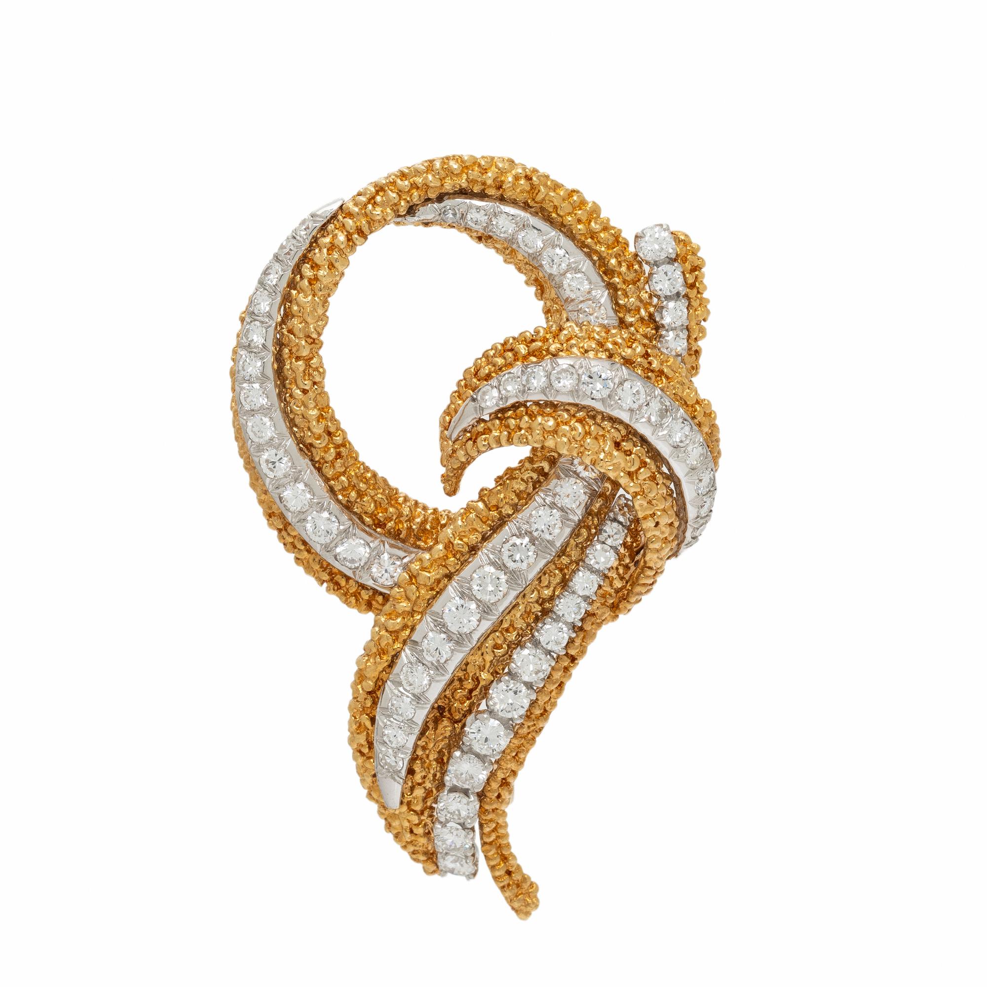 HAMMERMAN BROTHERS, DIAMOND, YELLOW GOLD, AND PLATINUM BROOCH