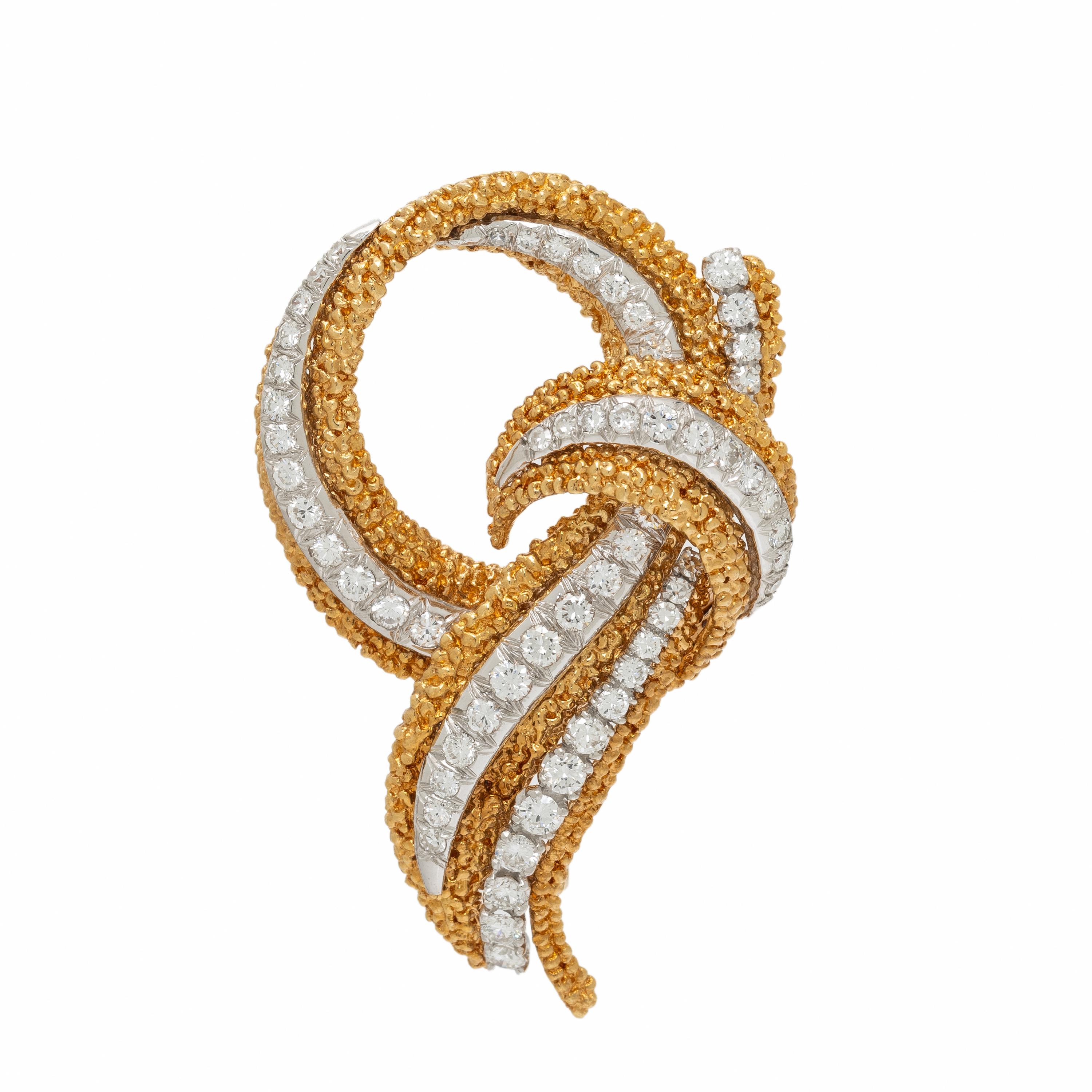HAMMERMAN BROTHERS, DIAMOND, YELLOW GOLD, AND PLATINUM BROOCH