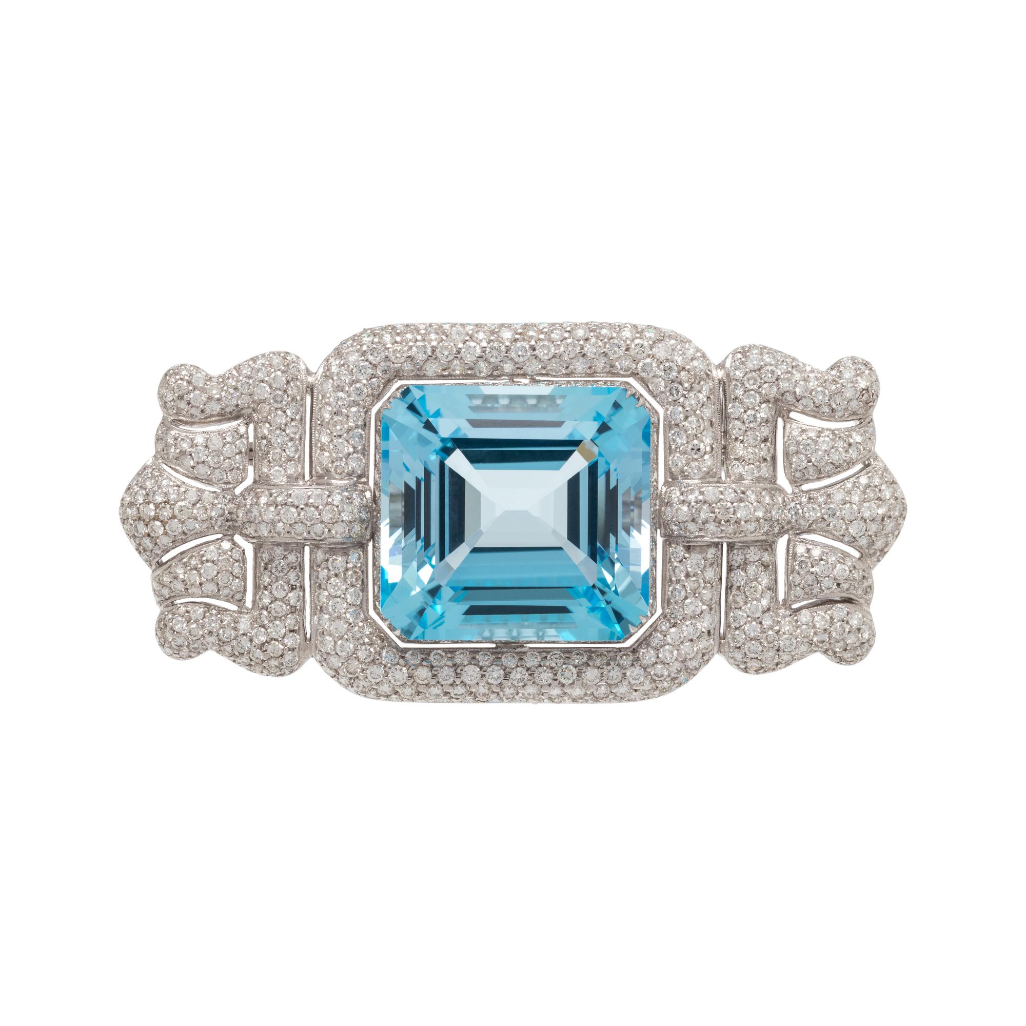 BLUE TOPAZ AND DIAMOND BROOCH