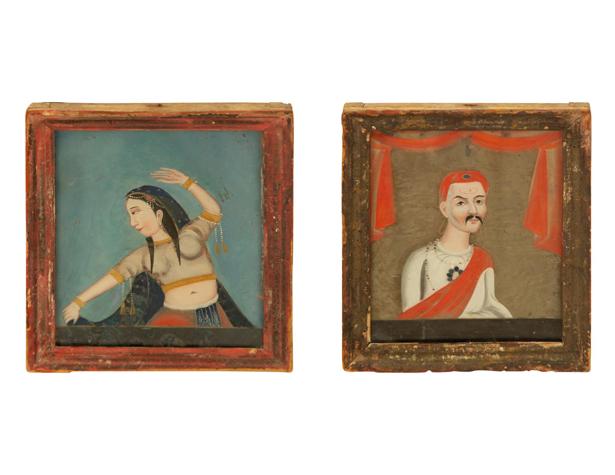 A Pair of Indian Reverse Paintings on Glass