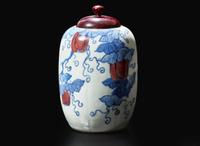 A Chinese underglazed blue and red "Gourds" cabinet vase 青花釉裡紅小罐