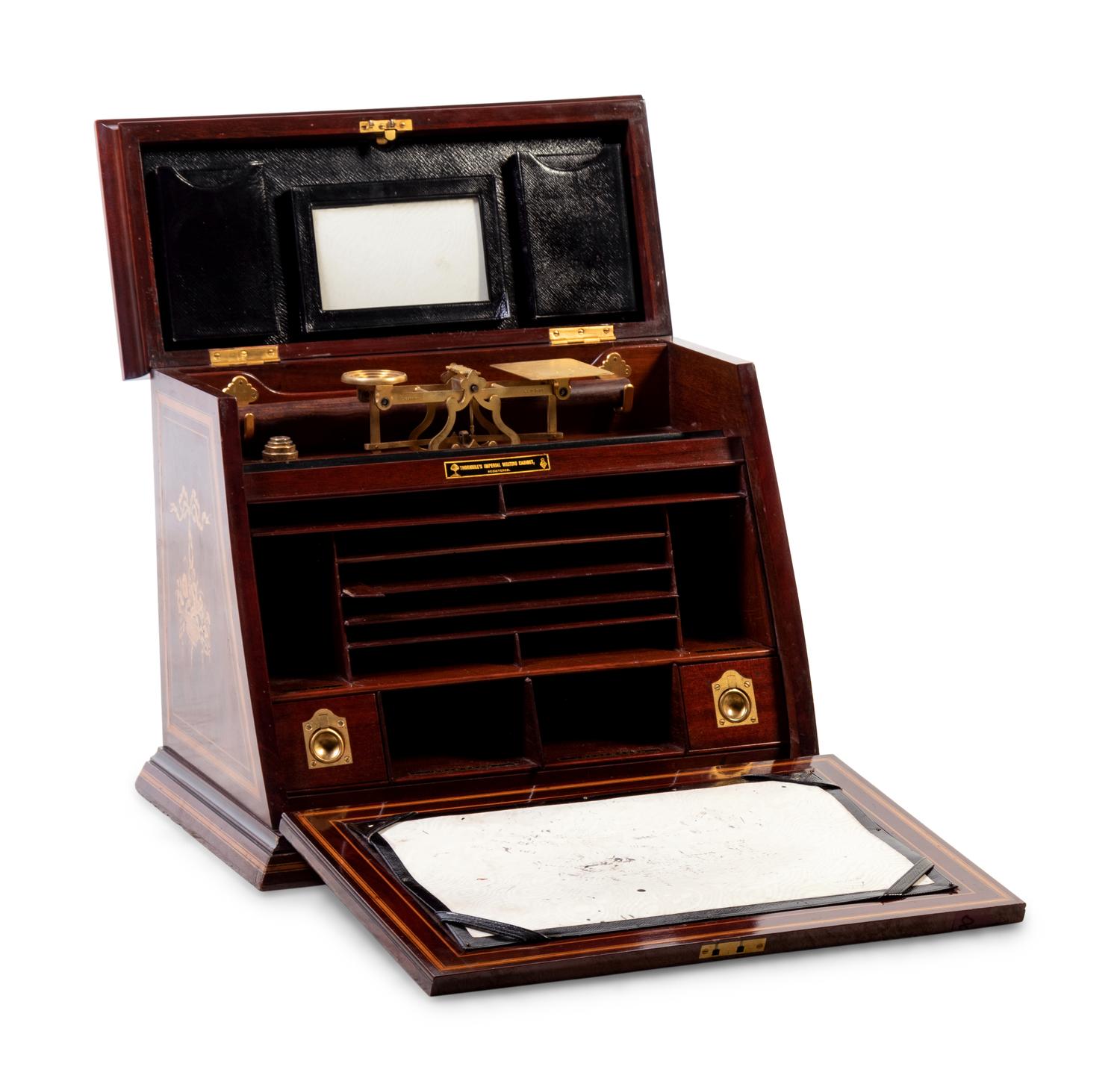 An English Brass-Mounted Mahogany Thornhill's Imperial Writing Cabinet