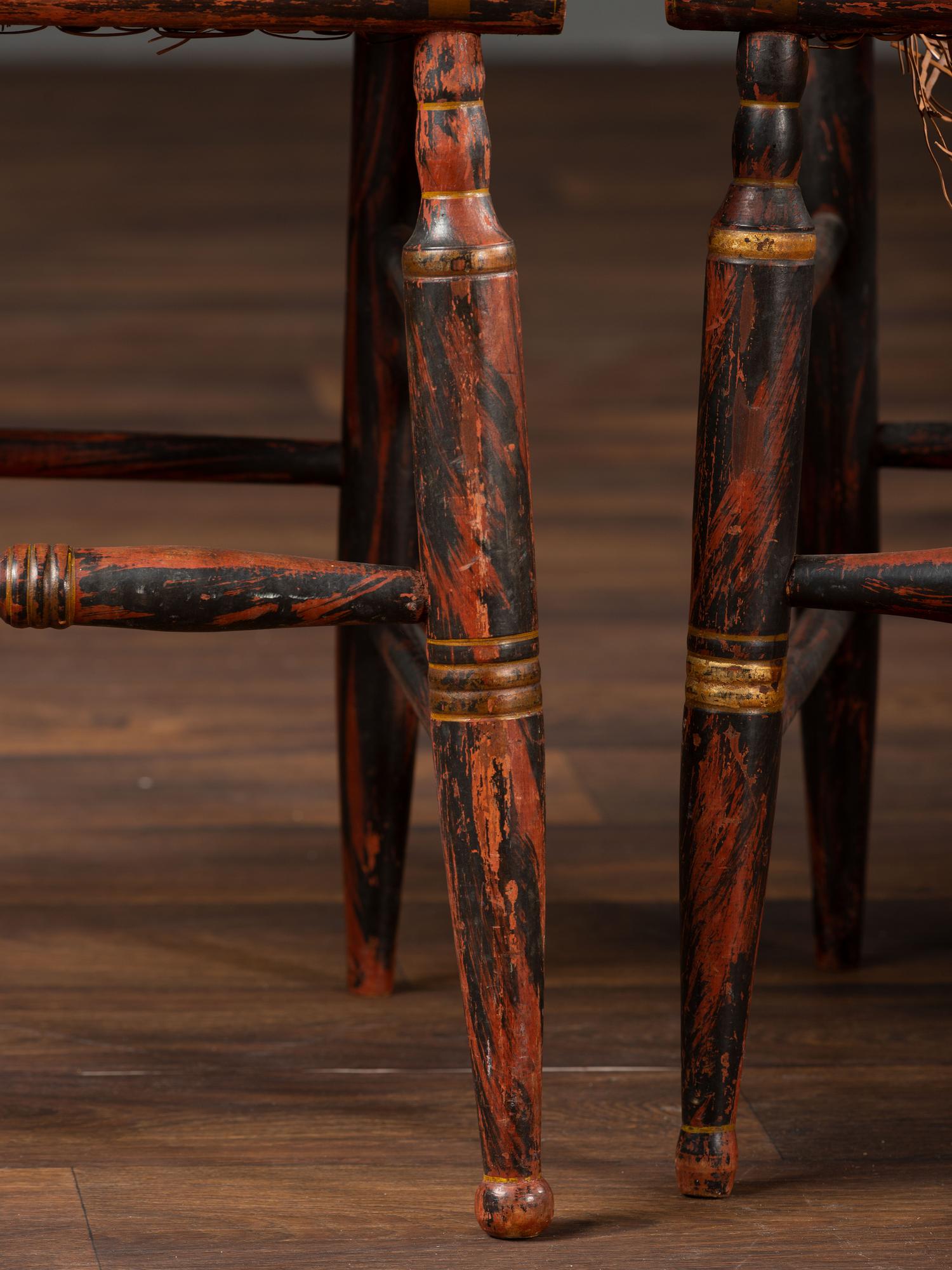 A Set of Four Classical 'Fancy' Stenciled Cane-Seat Side Chairs