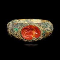 A Roman Gilt-Bronze Finger Ring with a Red Jasper Intaglio of Agrippina