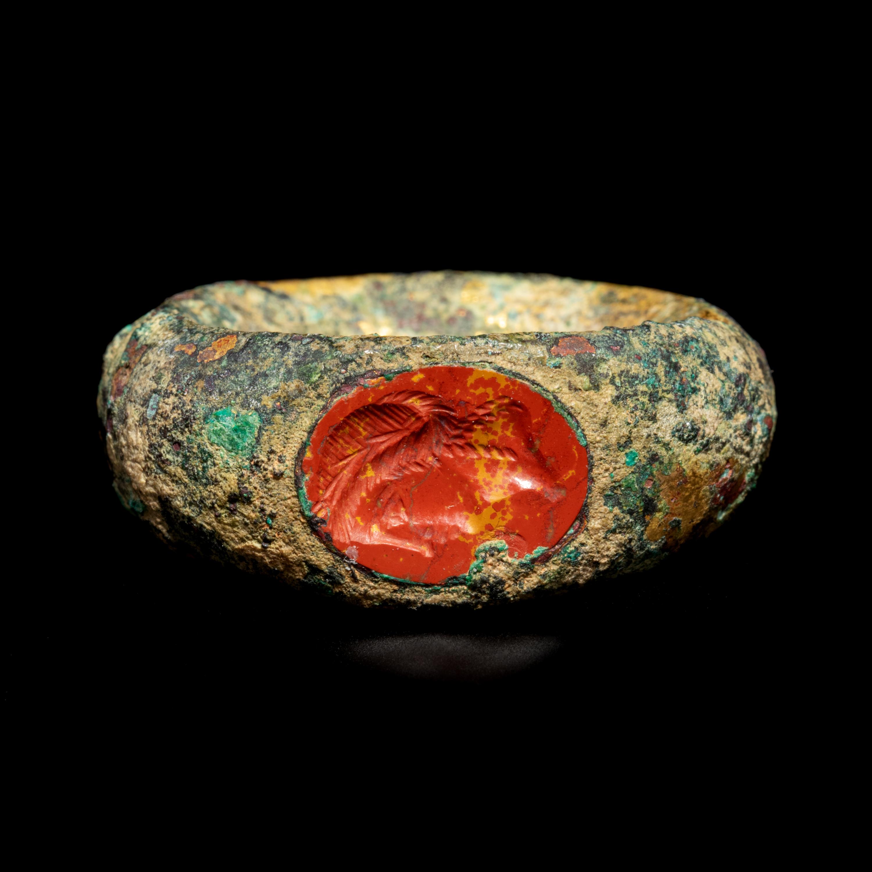 A Roman Gilt-Bronze Finger Ring with a Red Jasper Intaglio of Agrippina