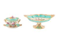 An English Porcelain Dessert Stand and Sauce Tureen