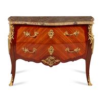 A Louis XV Style Gilt Bronze Mounted Mahogany, Kingwood and Breche d'Alep Marble-Top Commode