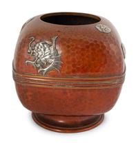An American Japonesque Hammered Copper Vase with Silver Mounts — Gorham, 20th Century