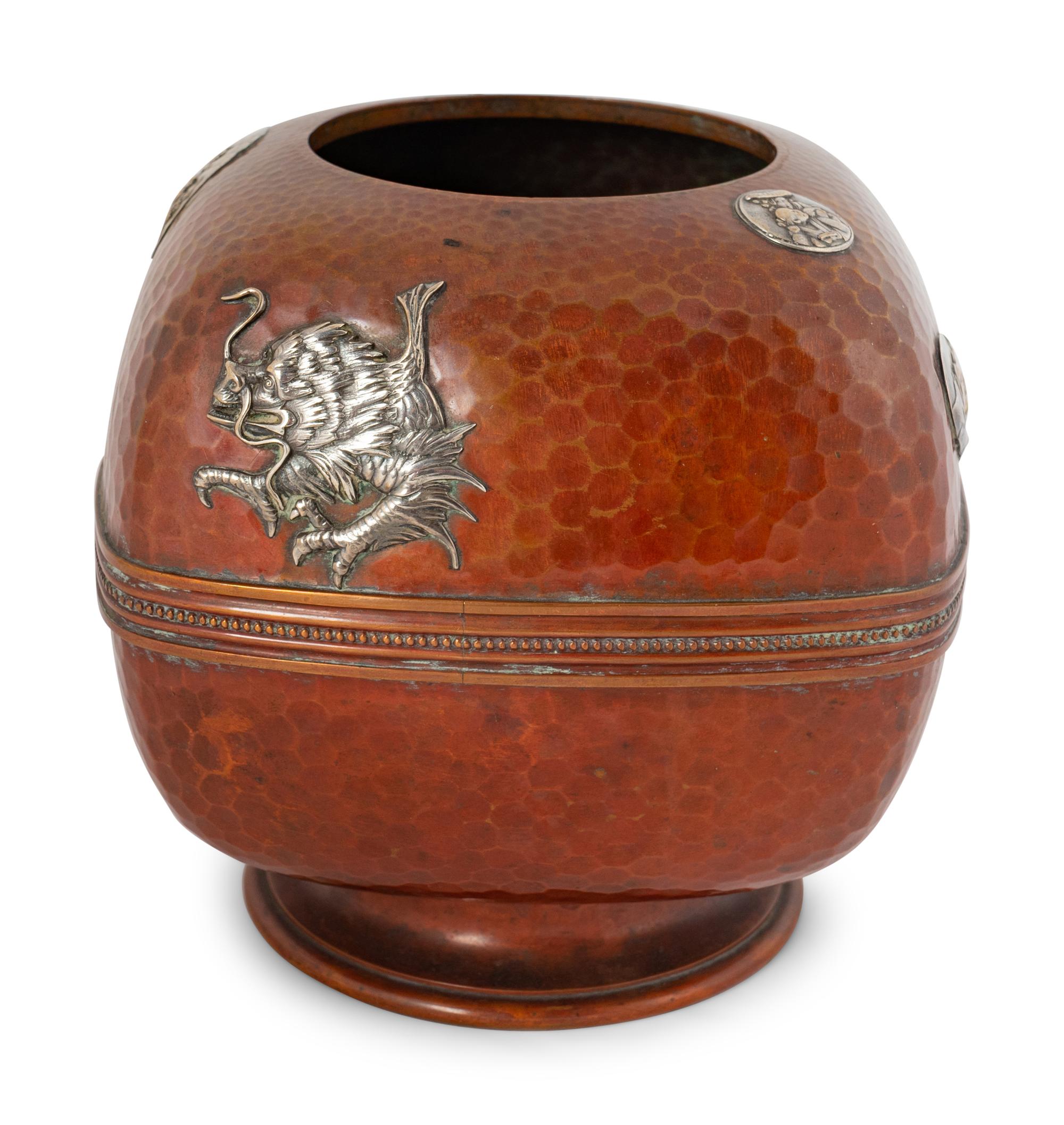 An American Japonesque Hammered Copper Vase with Silver Mounts — Gorham, 20th Century