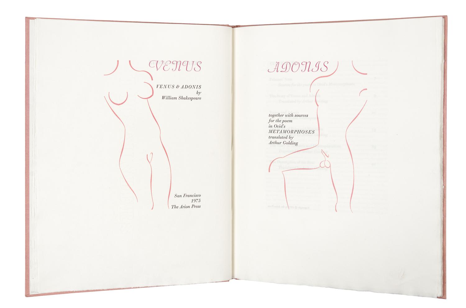 [ARION PRESS]. SHAKESPEARE, William (1564-1616). Venus and Adonis . San Francisco: Arion Press, 1975.